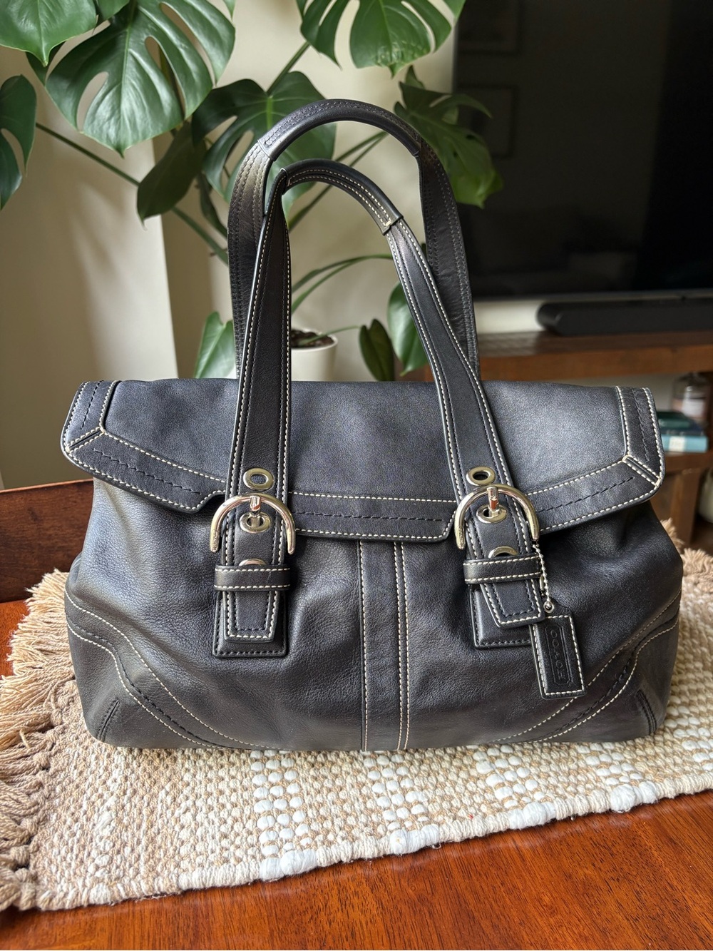 Coach Black Leather Vintage Buckle SoHo  Purse